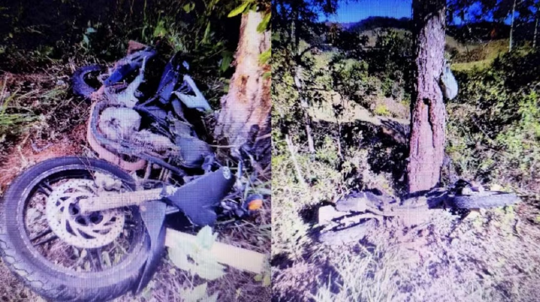 Casal de Santos Dumont morre após moto bater em árvore na MG-452 em Oliveira Fortes